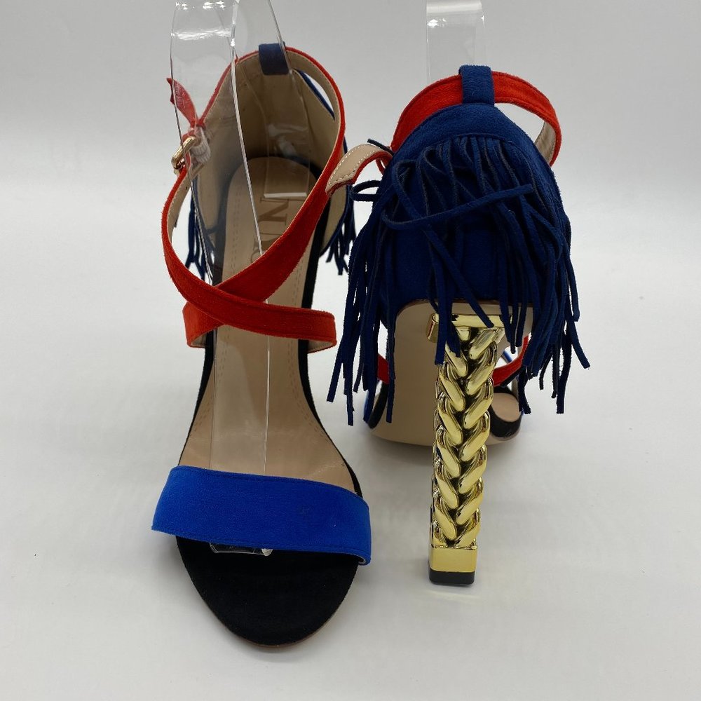 A NUYG Cross Over Strap Chunky Heel Tassels Sandals